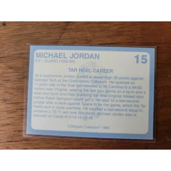 Michael Jordan 1989 Collegiate Collection #15 - Carolina's Finest 1st Edition - Picture 2 of 2
